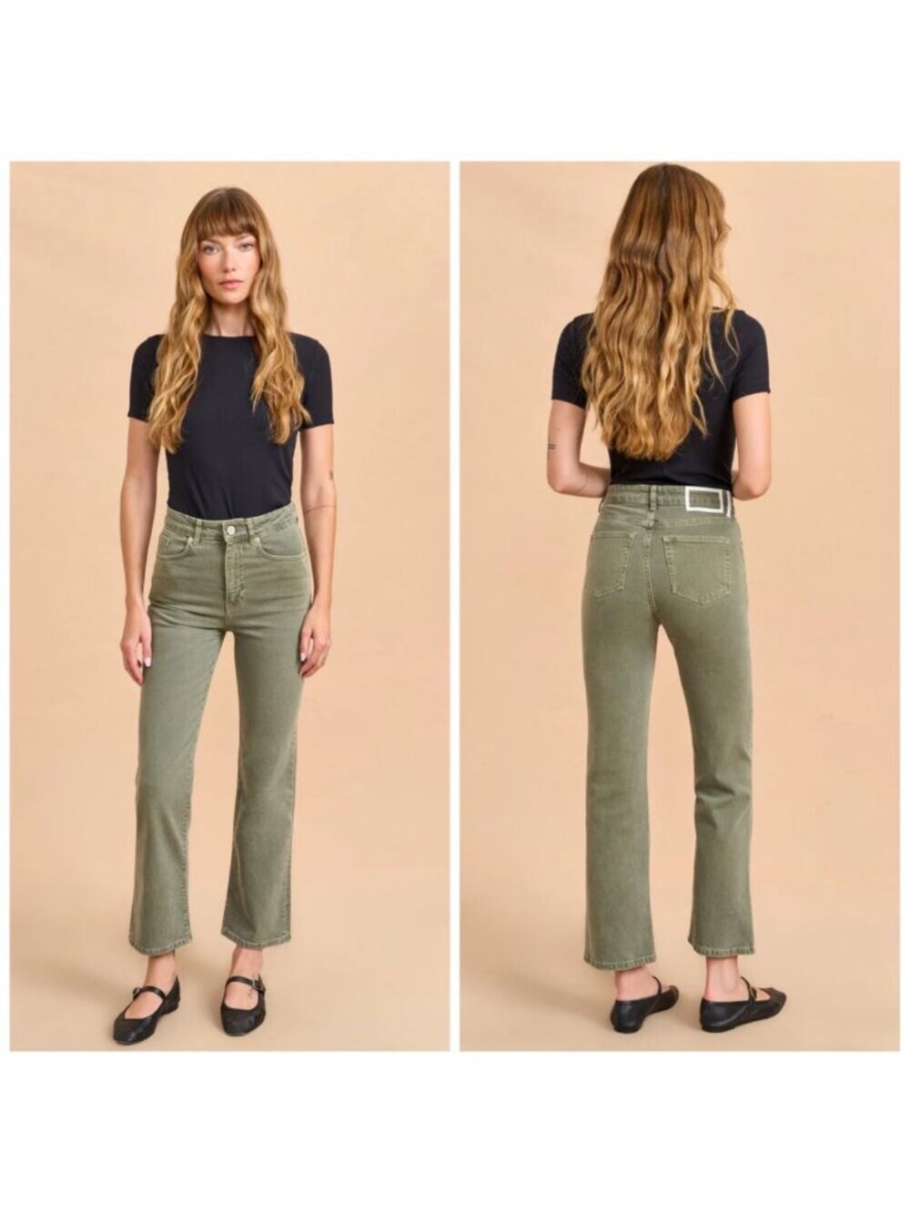 La Ligne Meredith High Rise Cropped Flare Jeans Sage Green Size 26